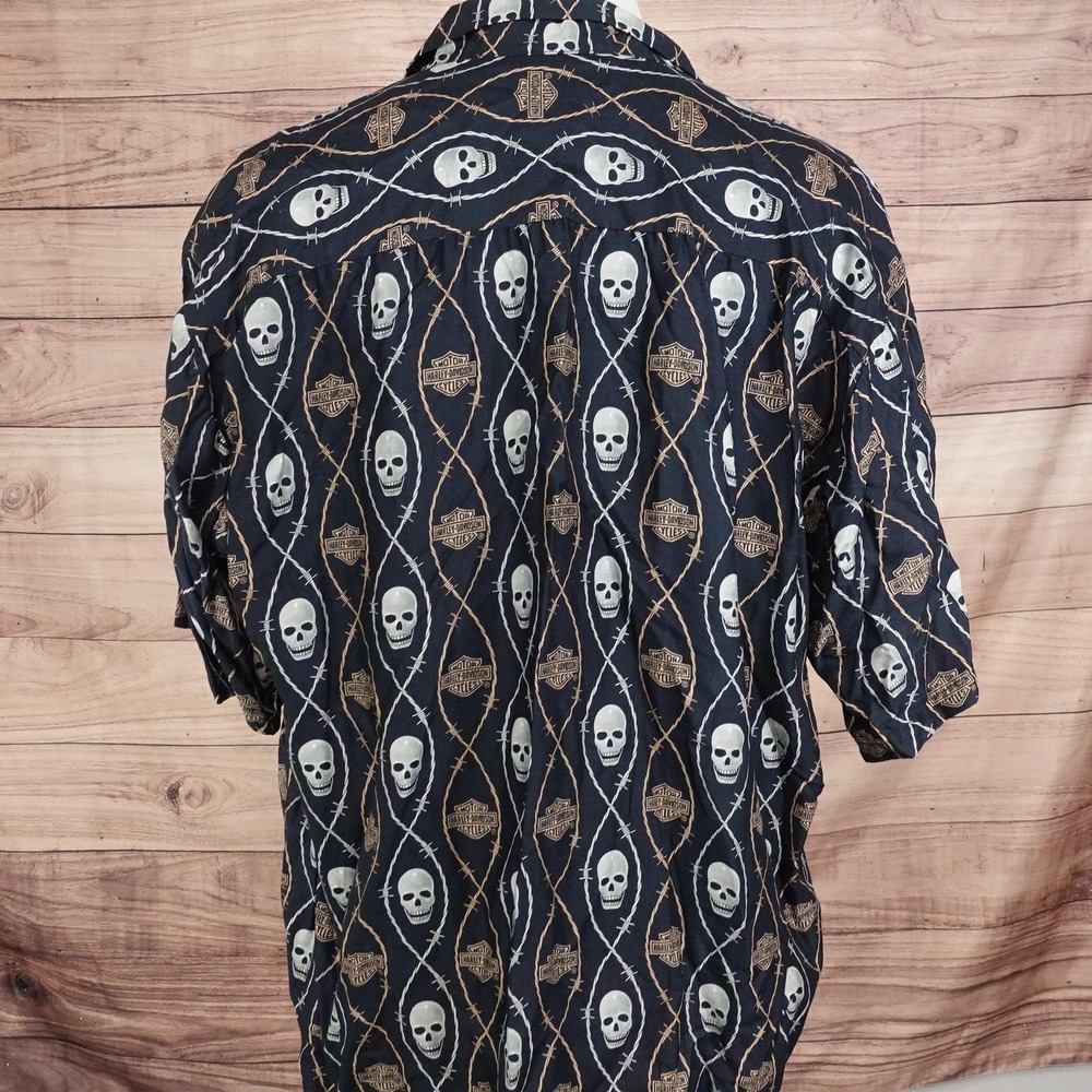 Harley-Davidson Shirt Mens 2XL Black Skull Hawaiian Button-Up Tori Richard - Picture 4 of 7